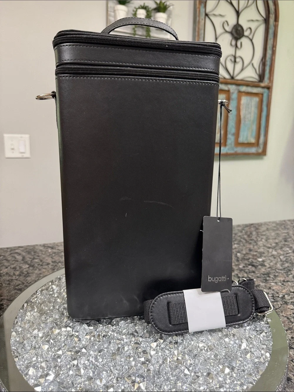 Bugatti Black wine beverage carrier with Removable Strap